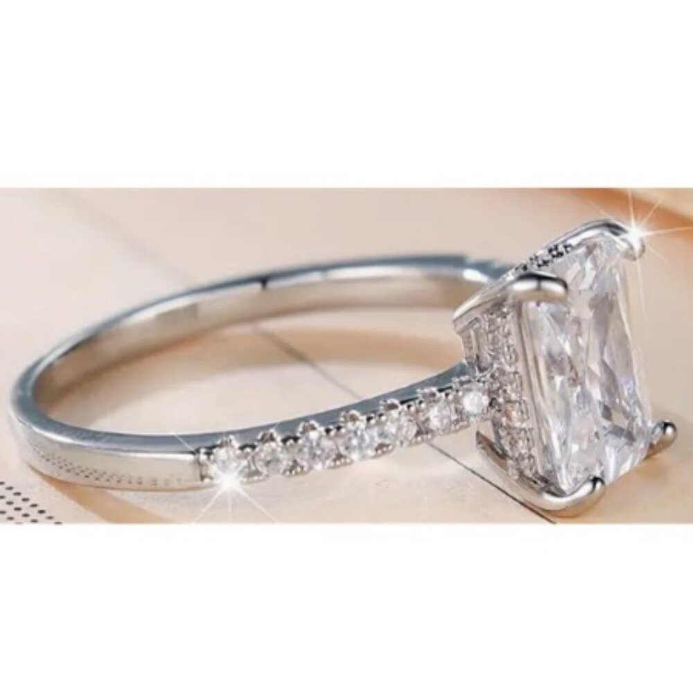 3 Carat Emerald Cut Lab Created Cubic Zirconia 14k Gold Plated Setting Ring - Picture 4 of 6